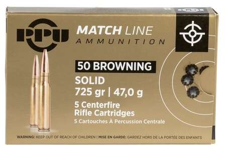 Ammunition TR&Z USA Trading Corp. 1312 ft lbs 50BMG PPU PPM50       50BMG MATCH 725 FMJ           5/20 • Model: 1312 ft lbs